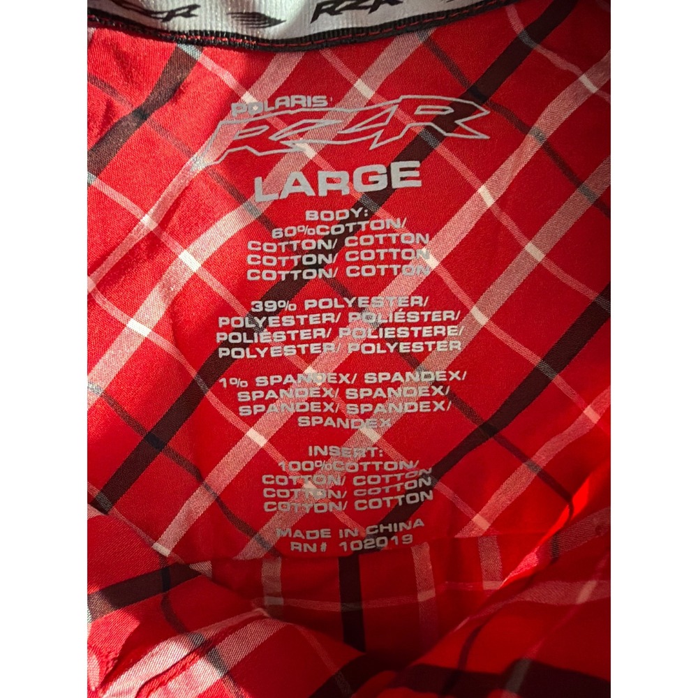 Polaris RZR Button Shirt Men Large Red Plaid Ensenada Peninsula Run Long‎ Slv - Picture 5 of 9